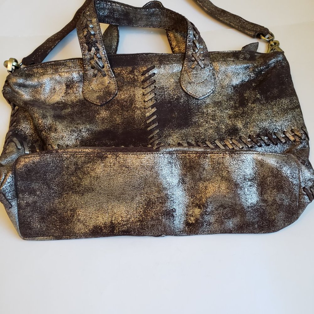 NWT SILVERADO SATCHEL, Vintage Metallic Leather with bold whipstitch detailing. - Picture 12 of 17